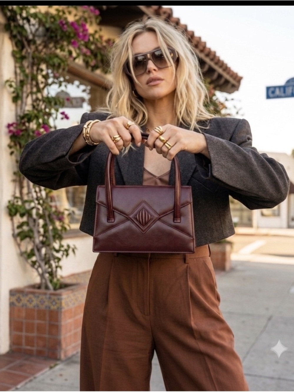 Vintage Riviera Bag Made in England - Burgundy Leather - Double Strap - 1940's
